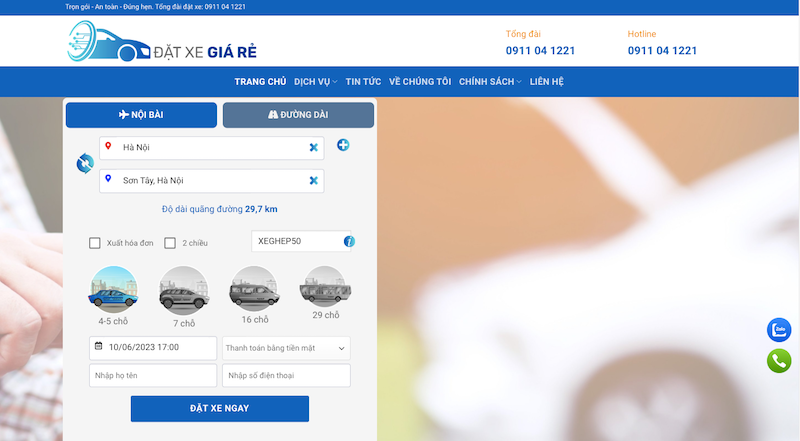 đặt xe ghép sơn tây hà nội